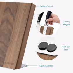 Wooden Magnetic Knife Holder - Universal Wood Magnetic Block & Organiser for Knives, Scissors, Kitchen Cutlery - Walnut, 27.5 x 7.5cm