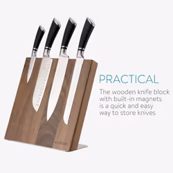 Wooden Magnetic Knife Holder - Universal Wood Magnetic Block & Organiser for Knives, Scissors, Kitchen Cutlery - Walnut, 27.5 x 7.5cm