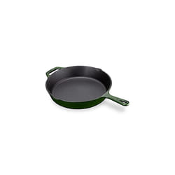 Navaris Cast Iron Flat Griddle Pan - Enamelled Cast Iron Cooking Pan for Frying Meat, Veg, Eggs - 30cm Round Skillet - Green
