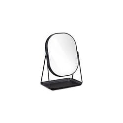 Navaris Free Standing Makeup Mirror - Large Cosmetic Vanity Mirror for Bathroom, Dressing Room, Bedroom Table or Desk with Large Tray Stand - Black