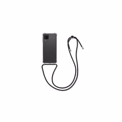 Crossbody Case Compatible with Samsung Galaxy A12 Case - Clear TPU Phone Cover w/Lanyard Cord Strap - Black/Transparent