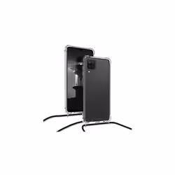 Crossbody Case Compatible with Samsung Galaxy A12 Case - Clear TPU Phone Cover w/Lanyard Cord Strap - Black/Transparent