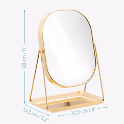Free Standing Makeup Mirror - Large Cosmetic Vanity Mirror for Bathroom, Dressing Room, Bedroom Table, Desk with Large Tray Stand - Rose Gold