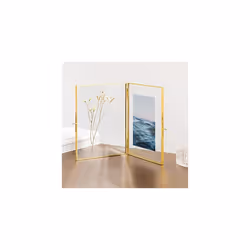 Gold Photo Frame - A5 Double Floating Brass Picture Frame for Pictures, Photos, Dried Flowers - Glass Frame for Pressed Flower - For S, M, L