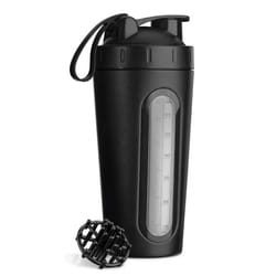 Stainless Steel Protein Shaker - 750ml Metal Nutrition Protein Fuel Drink Bottle with Mixer Blend Ball - 0.75 Litre Protein Shaker - Black