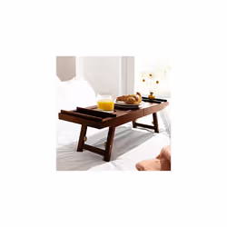 Bed and Bath Tray - Wooden Rack with Folding Legs - Bamboo Bathtub Caddy Bridge Shelf with Book or Tablet Stand - Brown