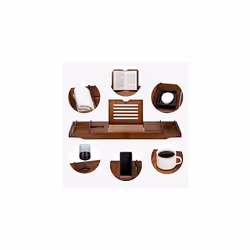 Bed and Bath Tray - Wooden Rack with Folding Legs - Bamboo Bathtub Caddy Bridge Shelf with Book or Tablet Stand - Brown