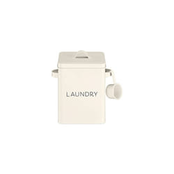 Washing Powder Storage Tin - Laundry Powder Storage Container with Scoop - Metal Detergent Box with Lid and Handles for Soap, Tablets - White