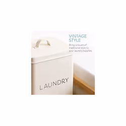 Washing Powder Storage Tin - Laundry Powder Storage Container with Scoop - Metal Detergent Box with Lid and Handles for Soap, Tablets - White