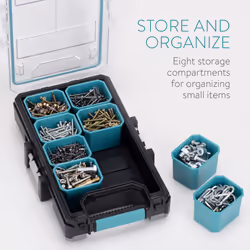 Modular Storage Organiser Box - Portable Plastic Hardware Box with 8 Compartments for Screws Nails Small Tools Parts - Garage Shed Storage Box