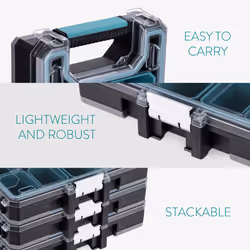 Modular Storage Organiser Box - Portable Plastic Hardware Box with 8 Compartments for Screws Nails Small Tools Parts - Garage Shed Storage Box