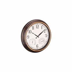 Waterproof Outdoor Clock - 38.1cm Large Outdoor Clock and Thermometer for Garden - Battery Operated Wall Clock with Temperatu ...