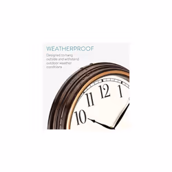 Waterproof Outdoor Clock - 38.1cm Large Outdoor Clock and Thermometer for Garden - Battery Operated Wall Clock with Temperature and Humidity