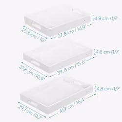 Bamboo Serving Tray - 3x Trays with Handles for Drinks, Food, Tea, Breakfast in Bed, Eating on Lap - Large Medium Small Tray Set - White