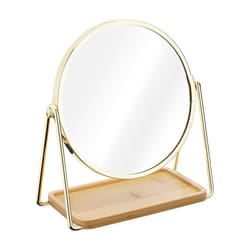 Tabletop Mirror with Tray - Double-Sided 1x/2x Magnifying Makeup Mirror with Bamboo Base - For Dressing Table, Bathroom, Bedroom - Gold