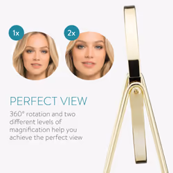 Tabletop Mirror with Tray - Double-Sided 1x/2x Magnifying Makeup Mirror with Bamboo Base - For Dressing Table, Bathroom, Bedroom - Gold