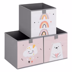 Kids Storage Cubes (Set of 3) - Storage Boxes 28x28x28 cm - Children's Organiser Cube Box Set for Toys, Bedroom - Cute Design ...