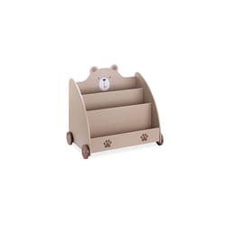 Navaris Kids Bookcase - Childrens Bookshelf with Wheels and 3 Book Storage Shelves - Childs Bookshelves for Bedroom or Play Room - Brown Bear Design