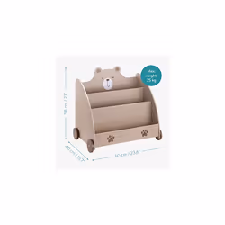 Navaris Kids Bookcase - Childrens Bookshelf with Wheels and 3 Book Storage Shelves - Childs Bookshelves for Bedroom or Play Room - Brown Bear Design