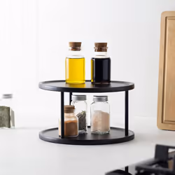 Two Tier Lazy Susan Storage Rack - Rotating Turntable Organiser for Kitchen Shelf Pantry Cupboard Fridge - Metal Rotating Ver ...