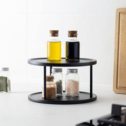 Two Tier Lazy Susan Storage Rack - Rotating Turntable Organiser for Kitchen Shelf Pantry Cupboard Fridge - Metal Rotating Vertical Spice Rack