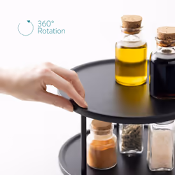 Two Tier Lazy Susan Storage Rack - Rotating Turntable Organiser for Kitchen Shelf Pantry Cupboard Fridge - Metal Rotating Vertical Spice Rack