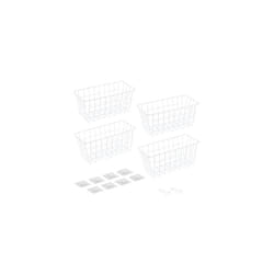 Adhesive Metal Storage Baskets (Set of 4) - Wall Mounted Wire Basket Organiser for Hanging in Kitchen, Bathroom, Caravan - 30 x 14 x 13.5 cm
