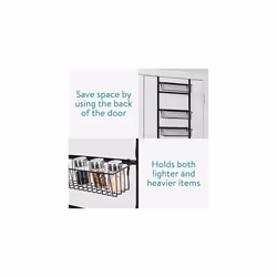 Over the Door Pantry Organiser - Hanging Spice Rack for Pantry Door - 4 Basket Shelves and Hooks - Wire Metal Kitchen Storage Organisation