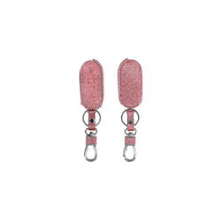 Car Key Cover Compatible with Fiat Lancia 3 Button Car Flip Key - PU Leather Car Key Fob Cover - Glitter Uniform Pink