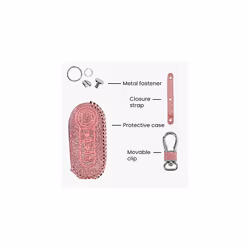 Car Key Cover Compatible with Fiat Lancia 3 Button Car Flip Key - PU Leather Car Key Fob Cover - Glitter Uniform Pink