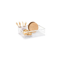 Dish Drainer Rack - Plate, Cutlery, Pots and Pans Drying Rack for Kitchen - Modern Retro Design Drip Tray with Metal Rack - White