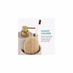 Kitchen Soap Dispenser Caddy - Washing Up Liquid Dispenser with Sponge Tray and Brush Holder - Refillable Pump for Countertop - Beige/Brass