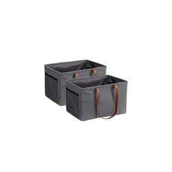 Collapsible Laundry Baskets - Set of 2 - Foldable Washing Hampers - Clothes Storage Bins with Fabric Drawstring Lid & Side Handles - Grey