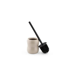 Toilet Brush & Ceramic Holder - Loo Cleaner Brush and Base Set - WC Scrubber Brush & Ceramic Holder Stand for Lavatory/Bathroom - Beige