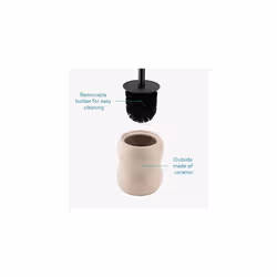Toilet Brush & Ceramic Holder - Loo Cleaner Brush and Base Set - WC Scrubber Brush & Ceramic Holder Stand for Lavatory/Bathroom - Beige
