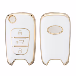 Key Cover Compatible with Hyundai 3 Button Car Flip Key - Car Key Fob Case Protector - White/Gold