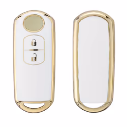 Key Cover Compatible with Mazda 2 Button Car Key Keyless Go - Car Key Fob Case Protector - White/Gold