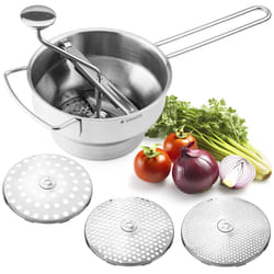 Navaris Food Mill - 8.1\ Stainless Steel Rotary Food Mill Sieve Grater with 3 Grinding Discs - Vegetable Strainer Sauce Maker to Grind/Puree Food"