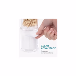 Cotton Bud Holders - 2 Stackable Clear Plastic Jars with Bamboo Lids - Storage Containers for Cotton Pads, Hair Ties, Small Makeup Accessories