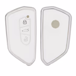 Key Cover Compatible with VW Golf 8 3 Button Car Key - Car Key Fob Case Protector - White/Silver