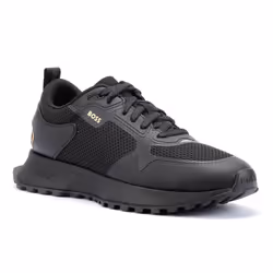 ) Boss Jonah Running Mesh Men's Black/Gold Trainers - Black, 8 (Adults'