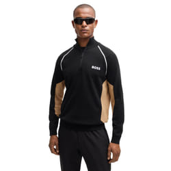 Hugo Boss Mens Hydro-X Water Repellent Embroided Logo Half Zip Sweater - M, Black