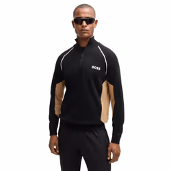 Hugo Boss Mens Hydro-X Water Repellent Embroided Logo Half Zip Sweater - L, Black
