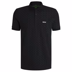 Hugo Boss Mens 2025 Paddy Striped Cotton Blend Regular Fit Golf Polo Shirt - M, Black