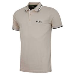 Hugo Boss Mens 2025 Paddy Pro Cottton-Blend Contrast Stripe Golf Polo Shirt - M, Open Beige