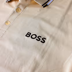 Hugo Boss Mens 2025 Paddy Pro Cottton-Blend Contrast Stripe Golf Polo Shirt - M, Open Beige