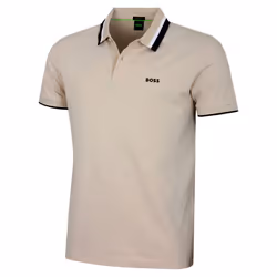Hugo Boss Mens 2025 Paddy Active Heritage Breathable Stretch Golf Polo Shirt - L, Open Beige