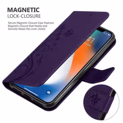 Cadorabo Flower Case for Apple iPhone XR Cover Book Wallet Protection PU Leather Flip Magnetic Etui - FLORAL DUNKEL LILA, Apple iPhone XR