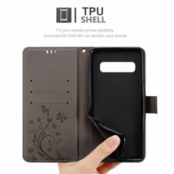 Cadorabo Flower Case for Samsung Galaxy S10 PLUS Cover Book Wallet Protection PU Leather Flip Magnetic Etui - FLORAL GRAU, Samsung Galaxy S10 PLUS