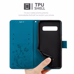 Cadorabo Flower Case for Samsung Galaxy S10 PLUS Cover Book Wallet Protection PU Leather Flip Magnetic Etui - FLORAL BLAU, Samsung Galaxy S10 PLUS